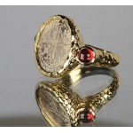 High Grade Authentic Treasure Cob Coin in Solid 18kt Y.G. Gold Ring w/ Rubies circa 1556-1598